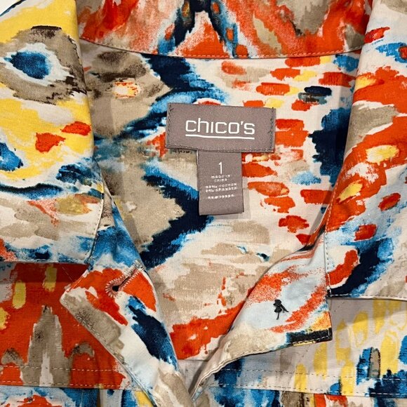 Chico's Ikat Print Cotton Jacket, White Multi, M - Picture 4 of 8